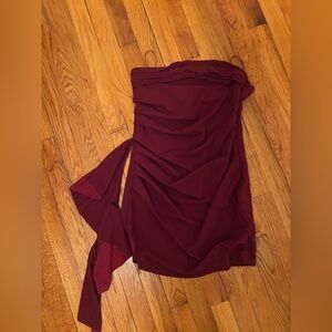 Burgundy strapless dress